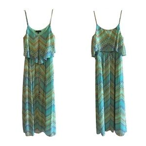 Boho Multicolored Maxi Multiprint Sleeveless Lined Dress  Sz M